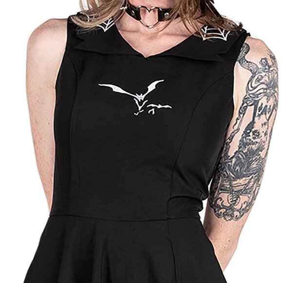 Swing Dress W/Pockets Embroidered Flying Bats & Web Collar Size 12 [NWT] - Picture 4 of 5